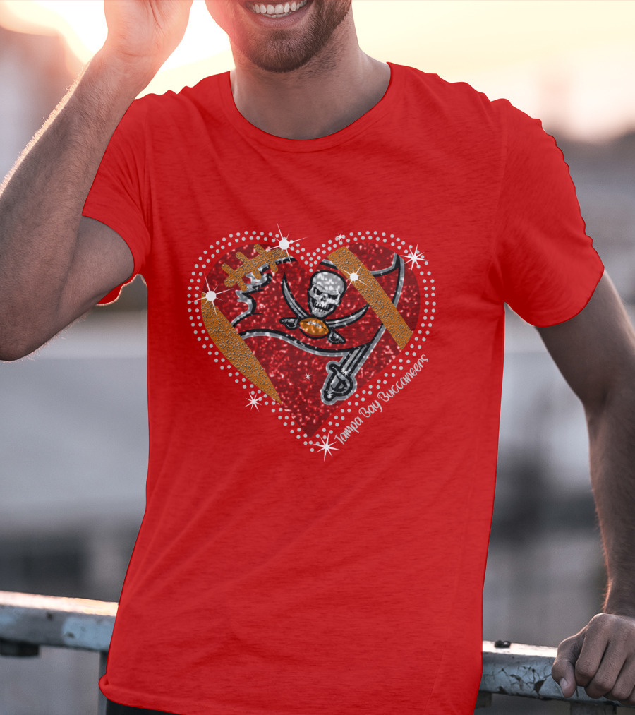 Tampa Bay Buccaneers Heart Logo With Football And Sword Elements T-Shirt