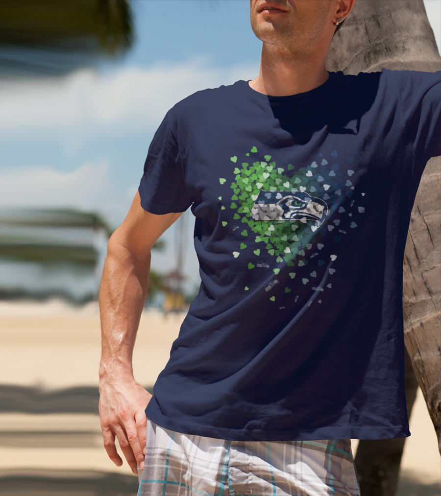 Seattle Seahawks Heart Logo Blue And Green Hearts T-Shirt