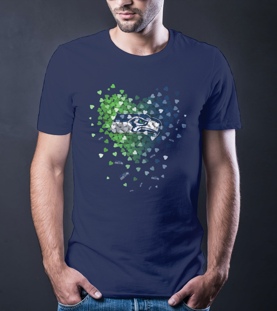 Seattle Seahawks Heart Logo Blue And Green Hearts T-Shirt