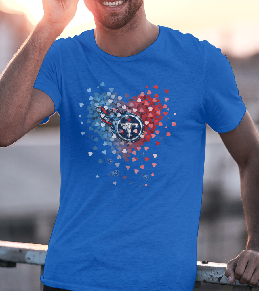 Tennessee Titans Heart Logo Red And Blue Hearts T-Shirt