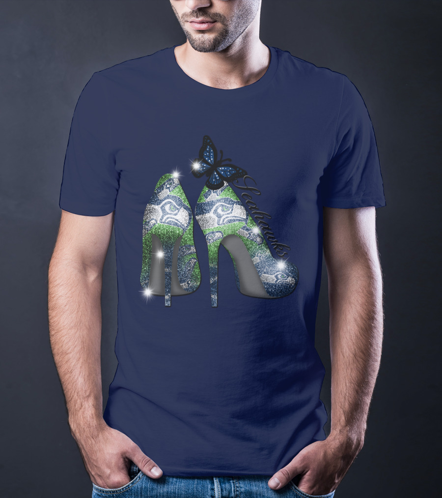 Seattle Seahawks High Heels Butterfly Sparkle T-Shirt