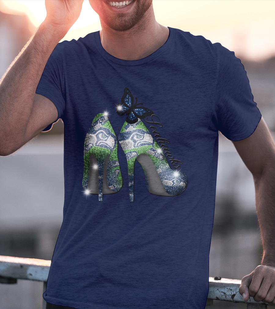 Seattle Seahawks High Heels Butterfly Sparkle T-Shirt
