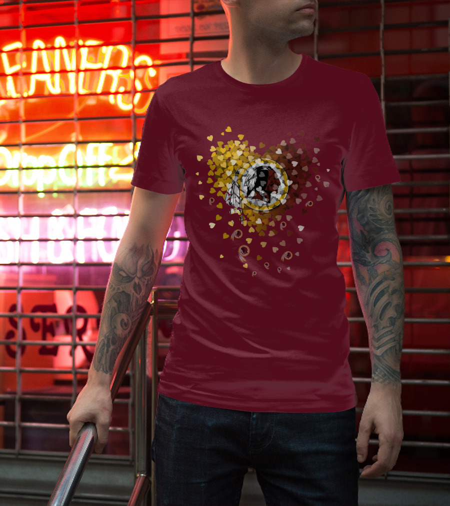 Washington Redskins Heart-Shaped Design With Logo And Colorful Hearts T-Shirt