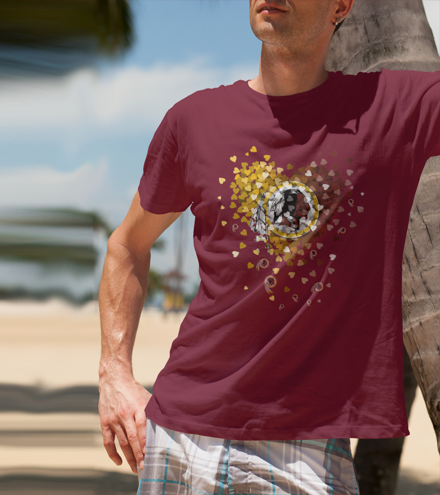 Washington Redskins Heart-Shaped Design With Logo And Colorful Hearts T-Shirt