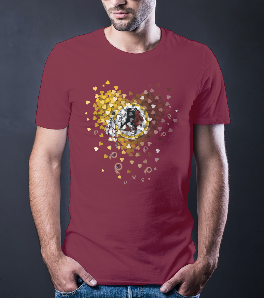 Washington Redskins Heart-Shaped Design With Logo And Colorful Hearts T-Shirt