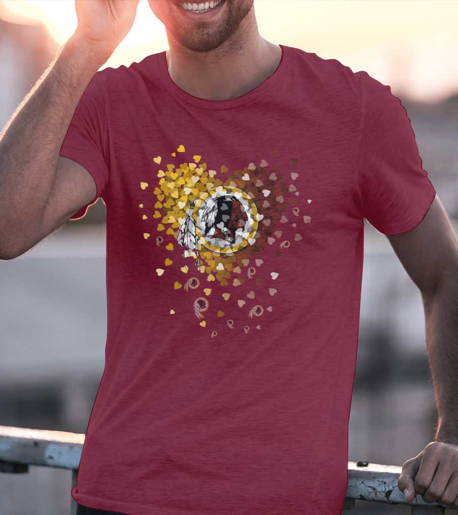 Washington Redskins Heart-Shaped Design With Logo And Colorful Hearts T-Shirt