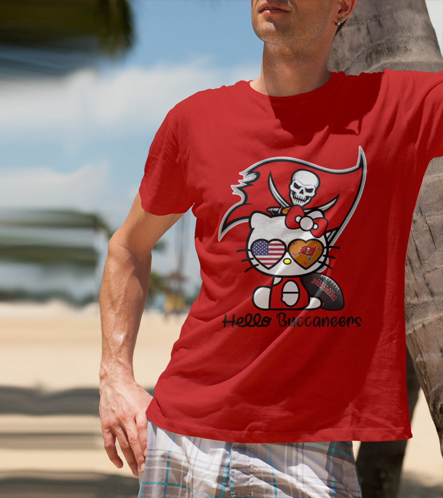 Hello Buccaneers Tampa Bay Buccaneers Football Skull Flag Kitty T-Shirt
