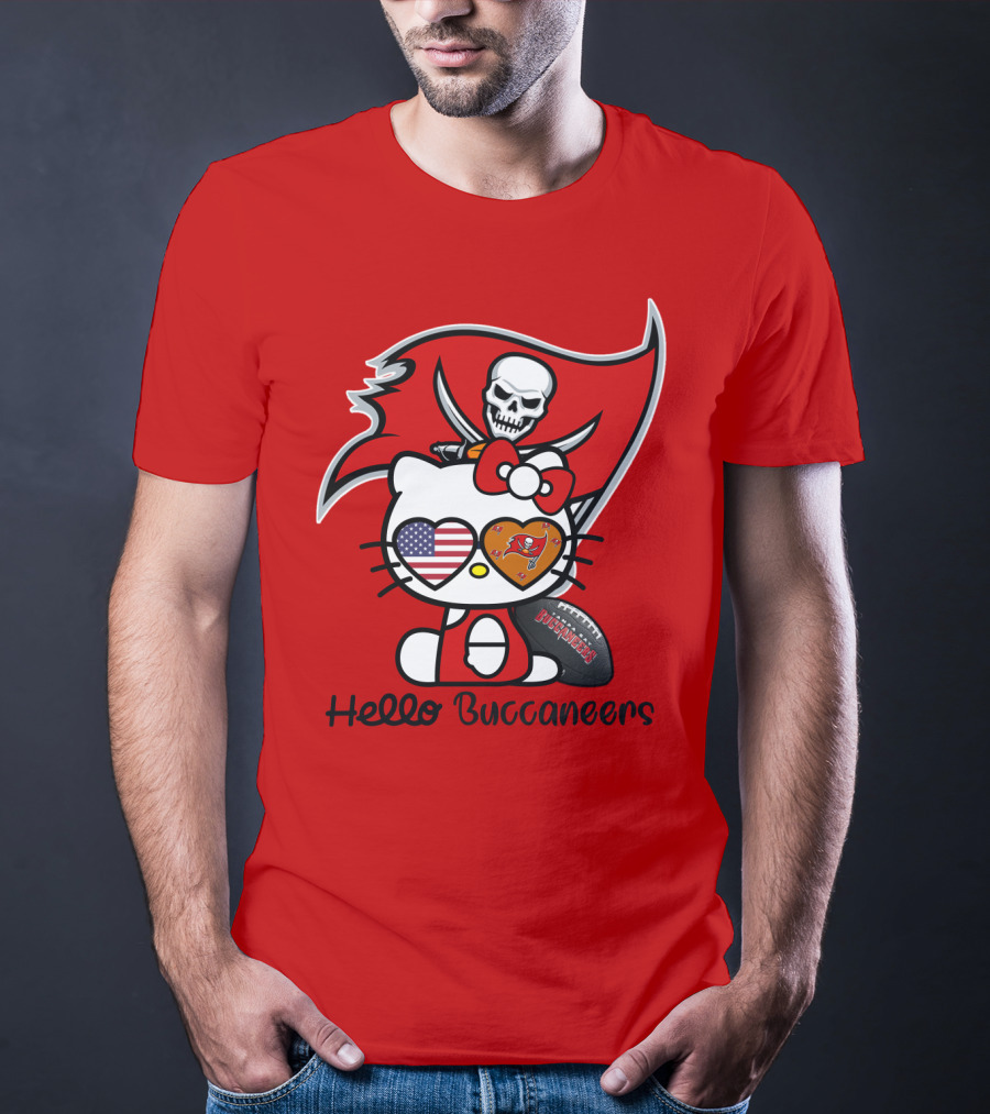 Hello Buccaneers Tampa Bay Buccaneers Football Skull Flag Kitty T-Shirt