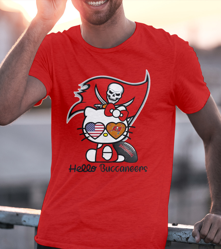 Hello Buccaneers Tampa Bay Buccaneers Football Skull Flag Kitty T-Shirt