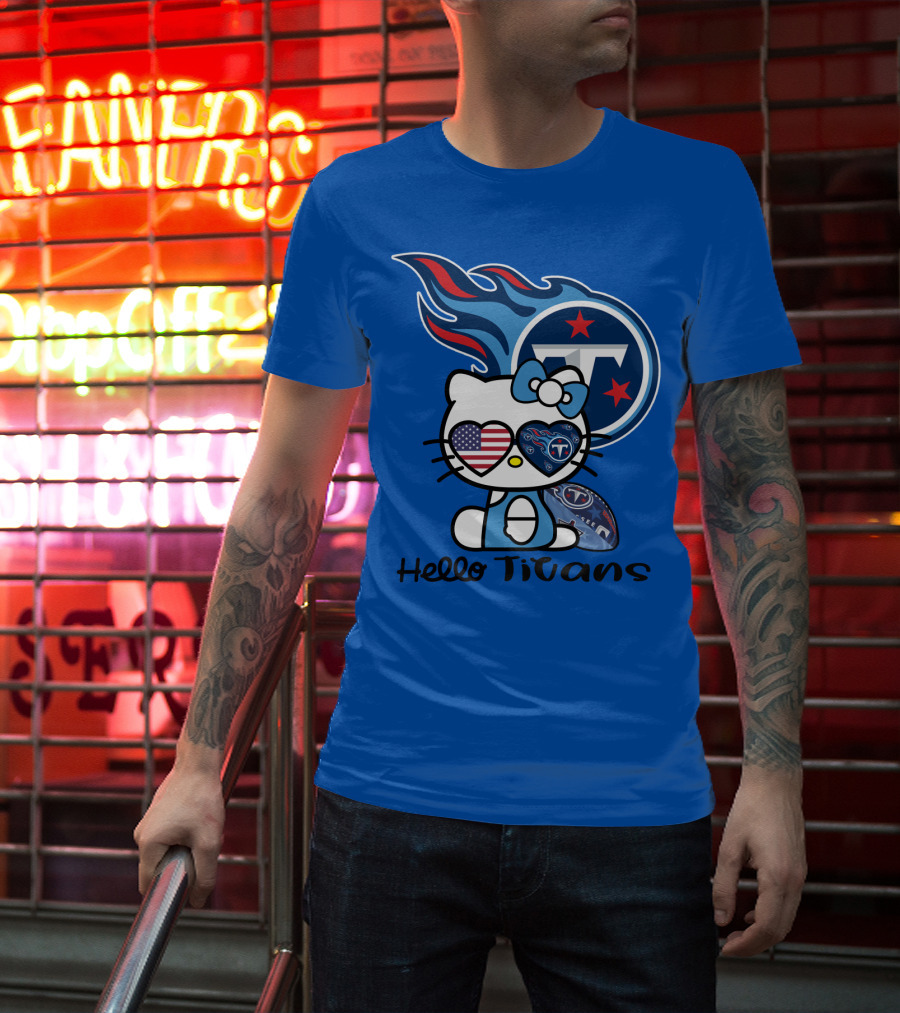 Hello Titans Tennessee Titans Football Kitty With Heart T-Shirt