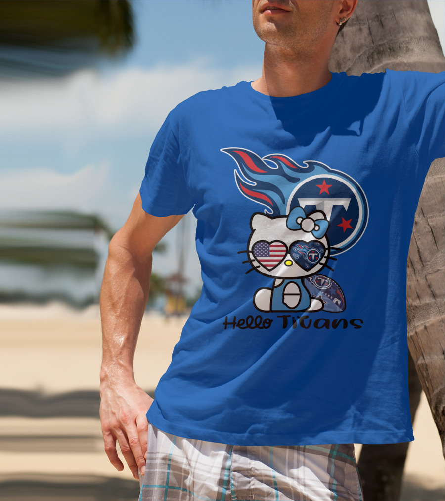 Hello Titans Tennessee Titans Football Kitty With Heart T-Shirt