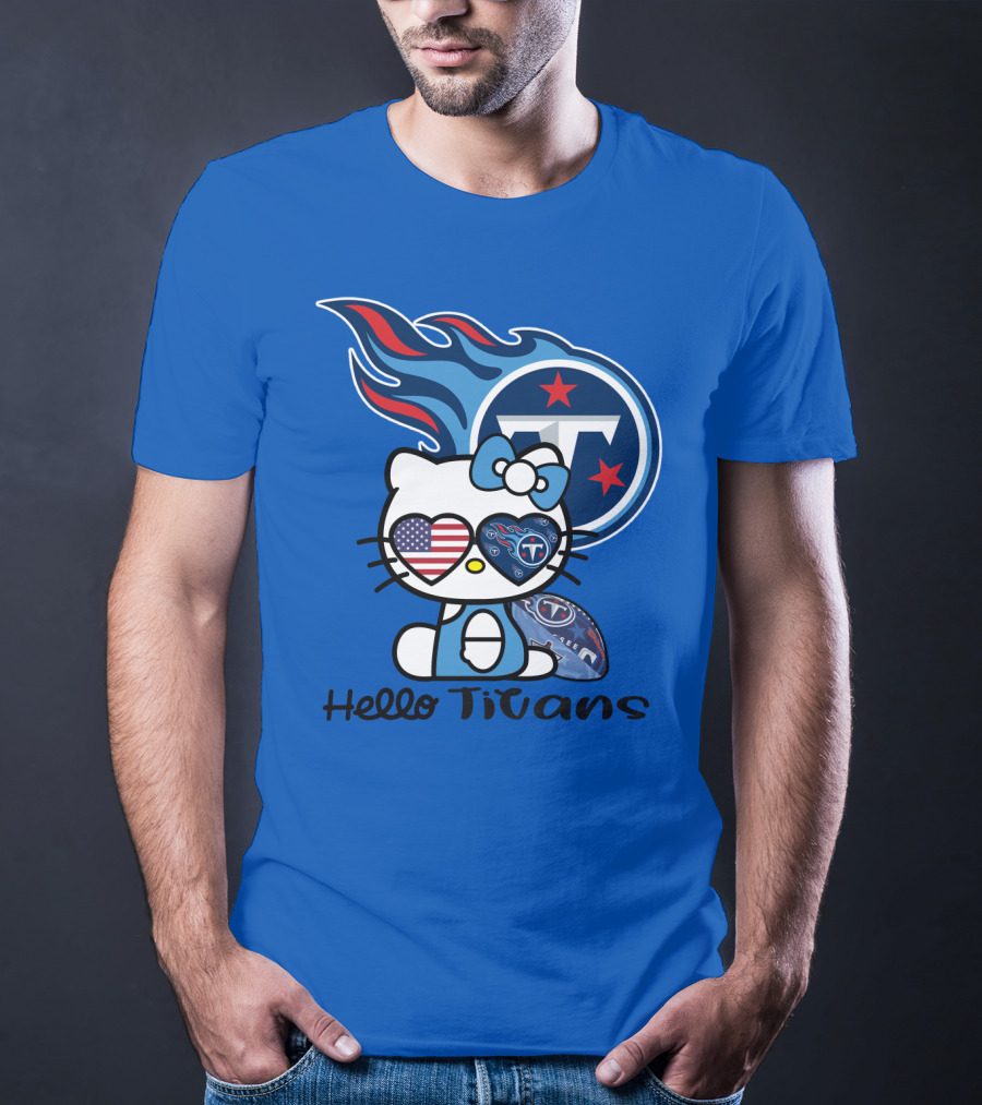 Hello Titans Tennessee Titans Football Kitty With Heart T-Shirt