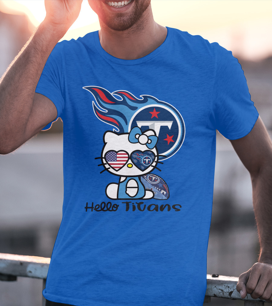 Hello Titans Tennessee Titans Football Kitty With Heart T-Shirt