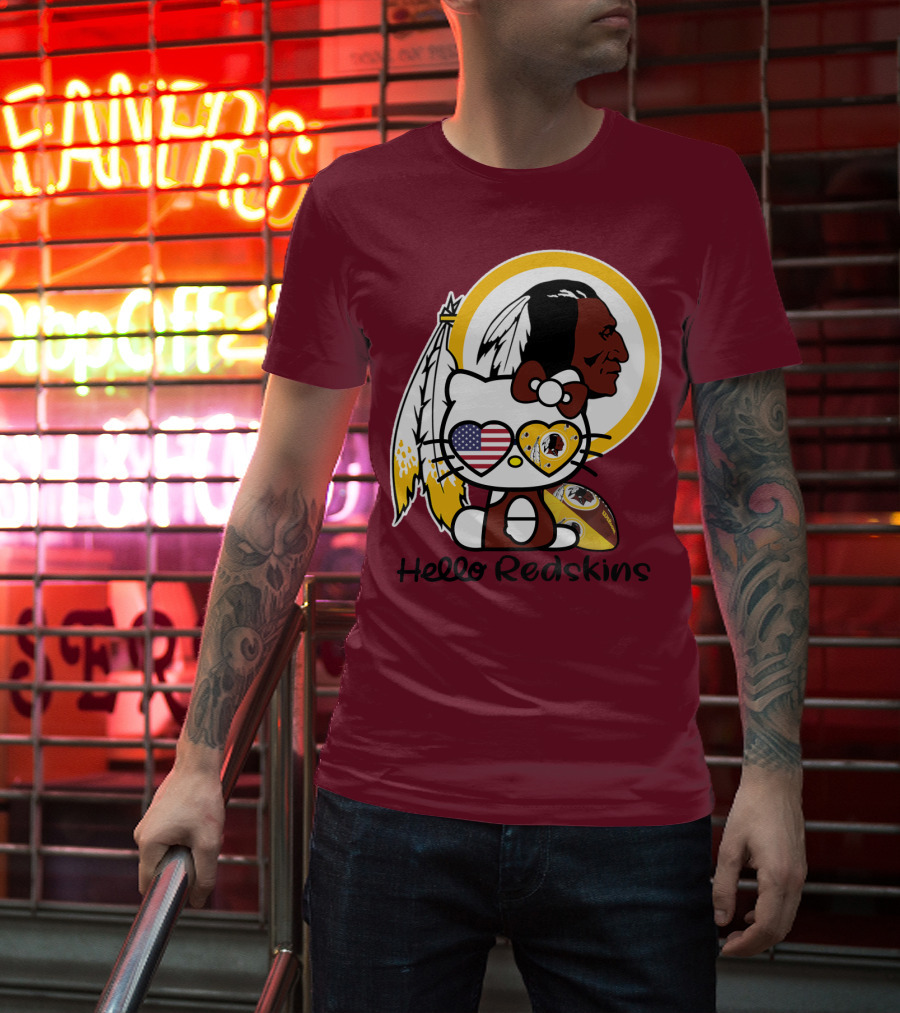 Hello Redskins Icon With Character And Feathers T-Shirt