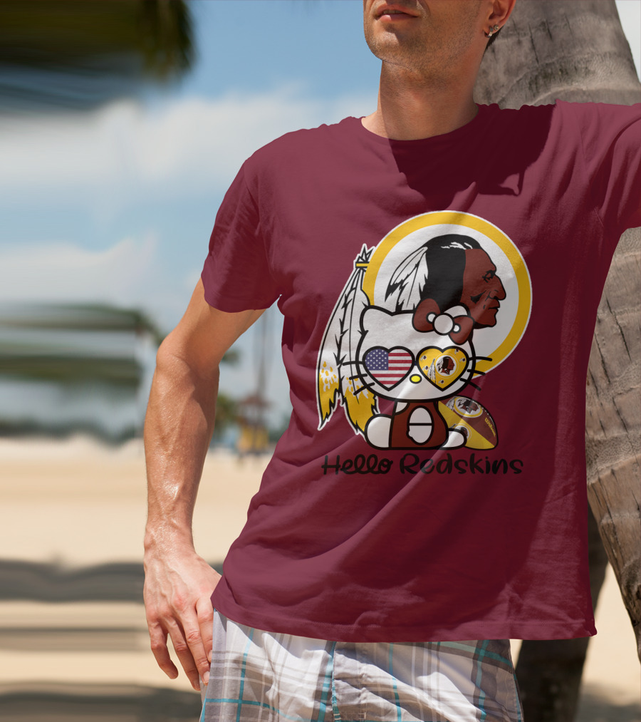 Hello Redskins Icon With Character And Feathers T-Shirt