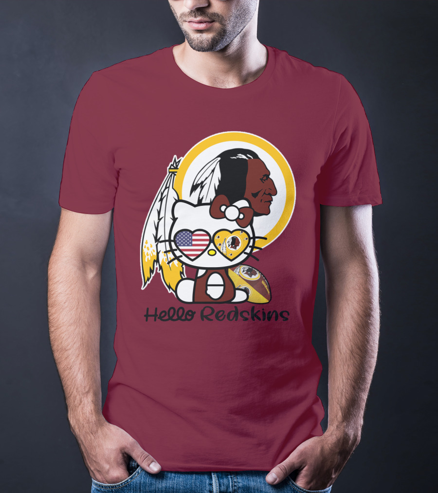 Hello Redskins Icon With Character And Feathers T-Shirt