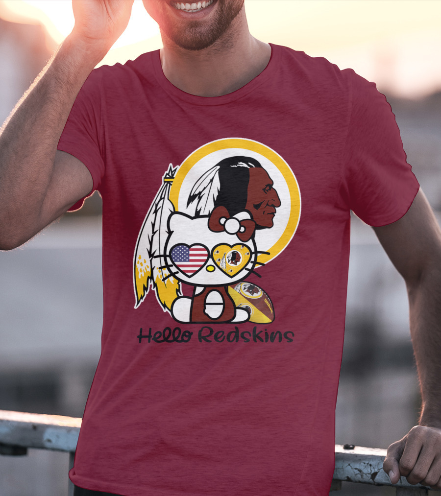 Hello Redskins Icon With Character And Feathers T-Shirt