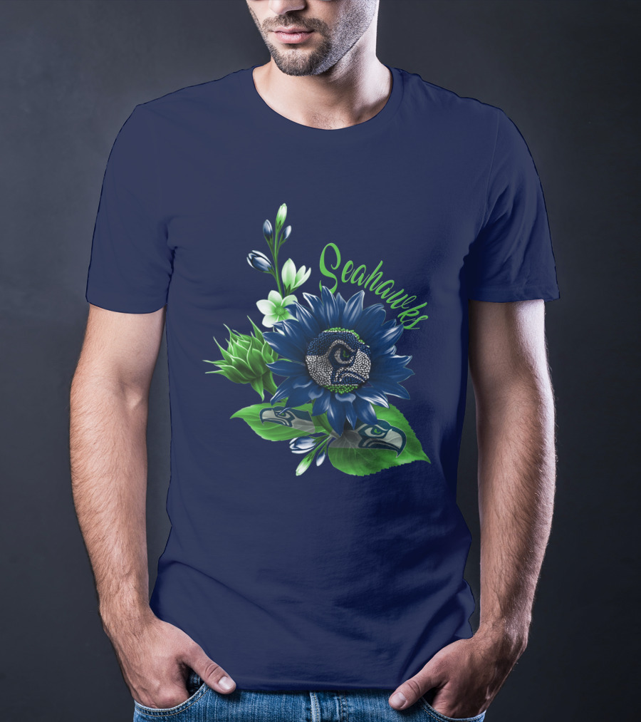 Seahawks Flower Design With Team Logo Elements T-Shirt