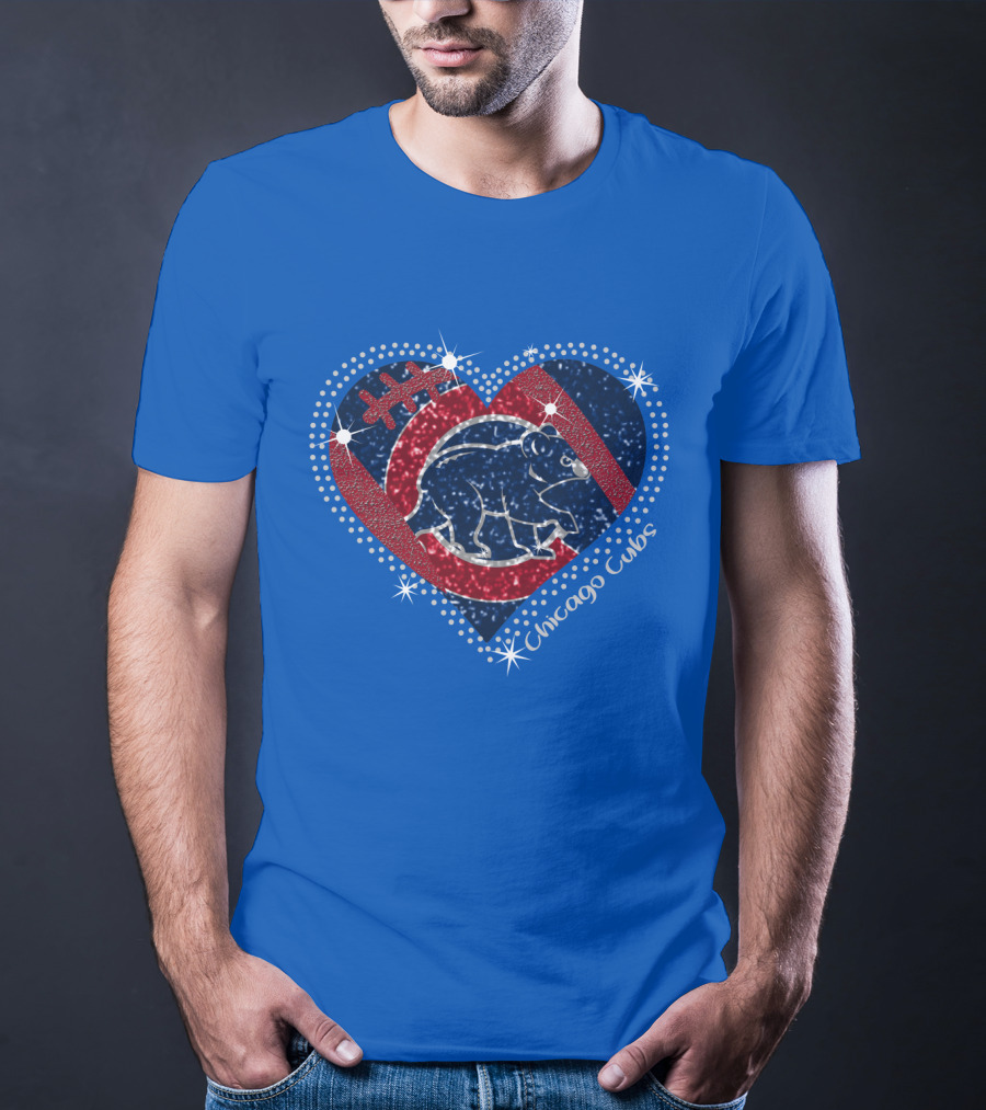 Chicago Cubs Heart Sparkle Football Bear T-Shirt