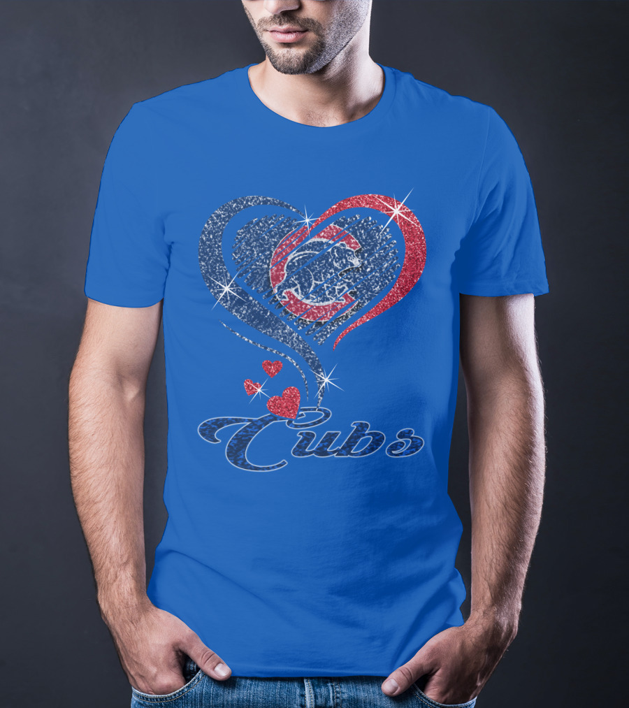 Cubs Sparkling Heart With Chicago Cubs Bear T-Shirt