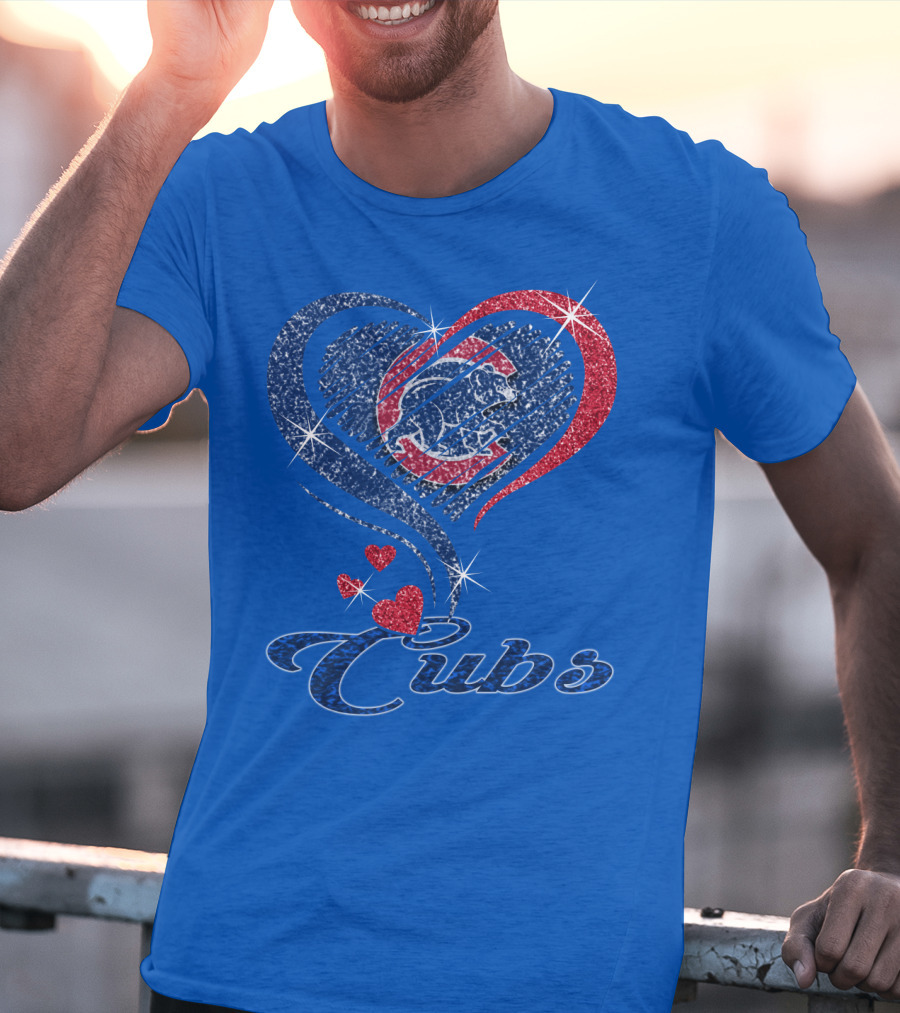 Cubs Sparkling Heart With Chicago Cubs Bear T-Shirt