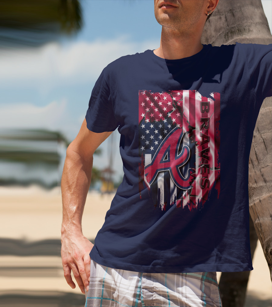 Atlanta Braves American Flag Grunge Style T-Shirt