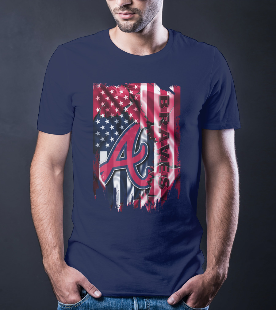 Atlanta Braves American Flag Grunge Style T-Shirt