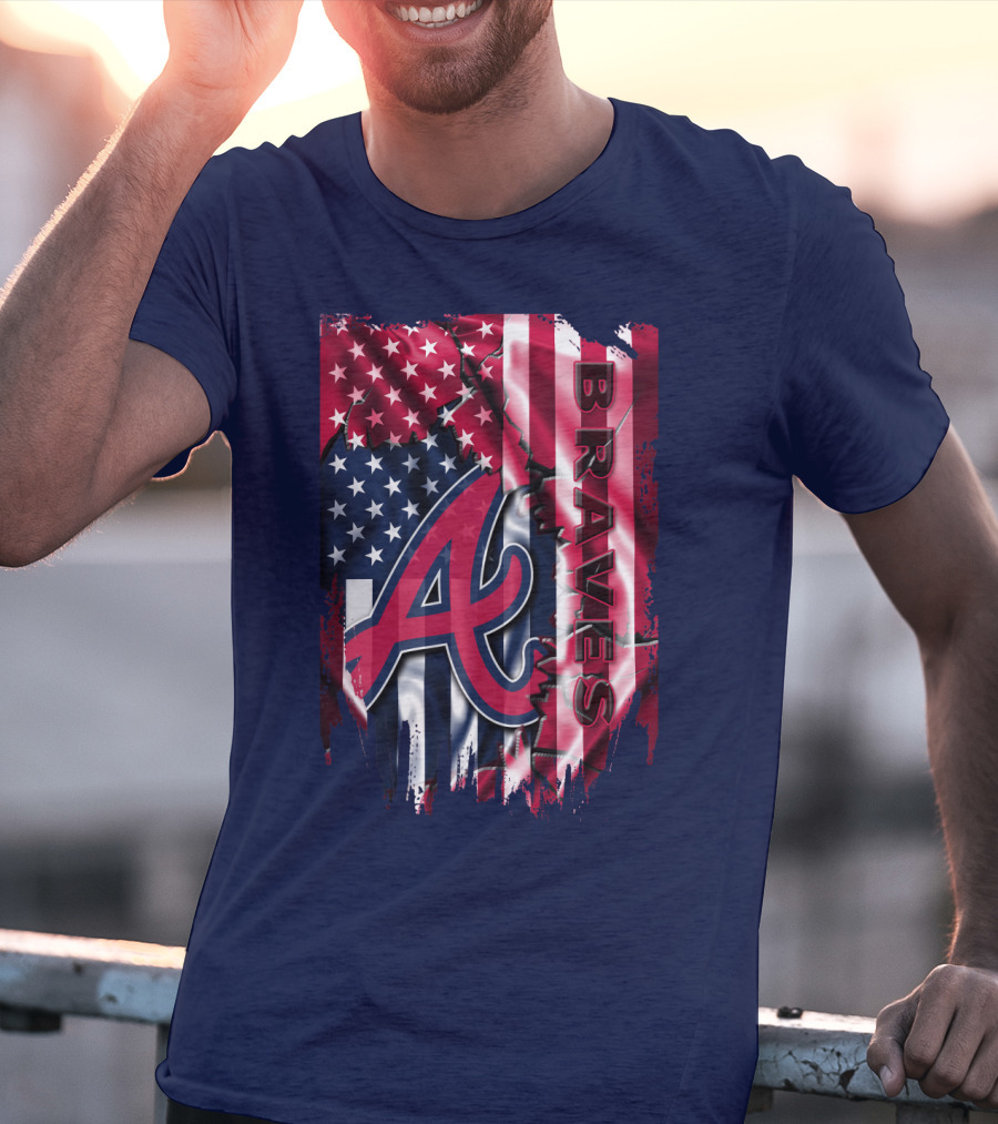 Atlanta Braves American Flag Grunge Style T-Shirt