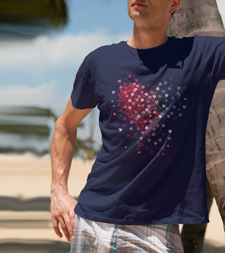 Atlanta Braves Heart Logo With Falling Hearts In Red And Blue T-Shirt