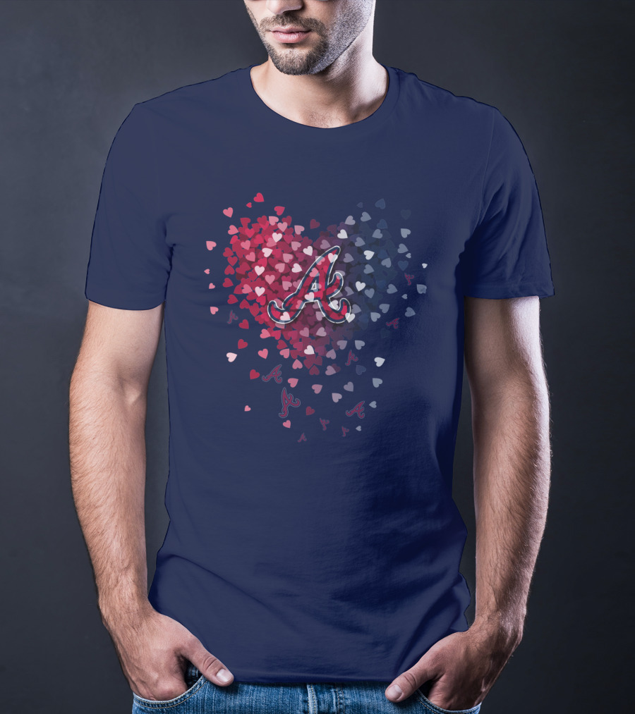 Atlanta Braves Heart Logo With Falling Hearts In Red And Blue T-Shirt