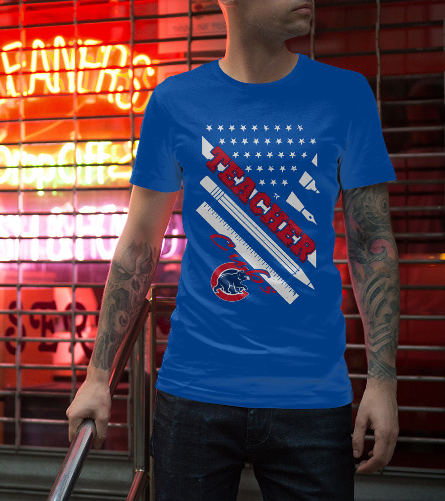 Teacher Cubs American Flag Baseball T-Shirt