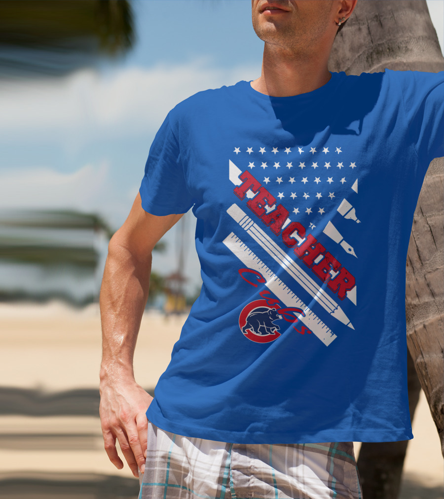 Teacher Cubs American Flag Baseball T-Shirt