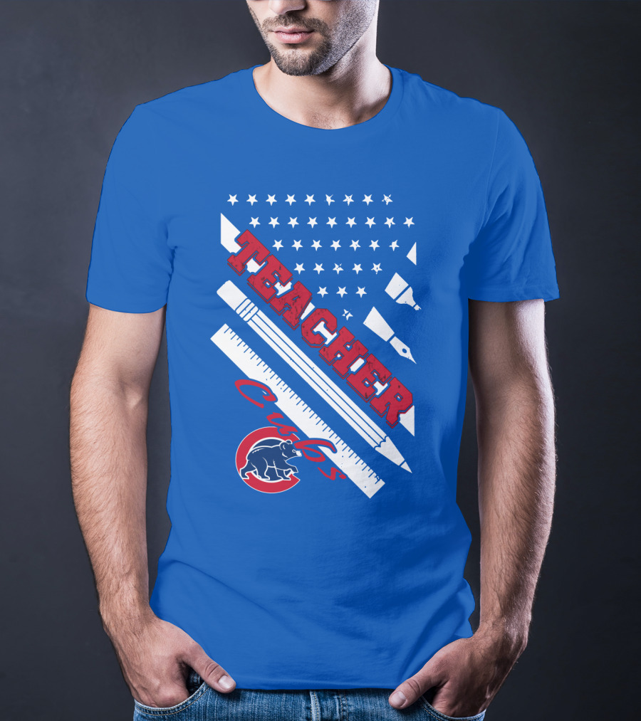 Teacher Cubs American Flag Baseball T-Shirt