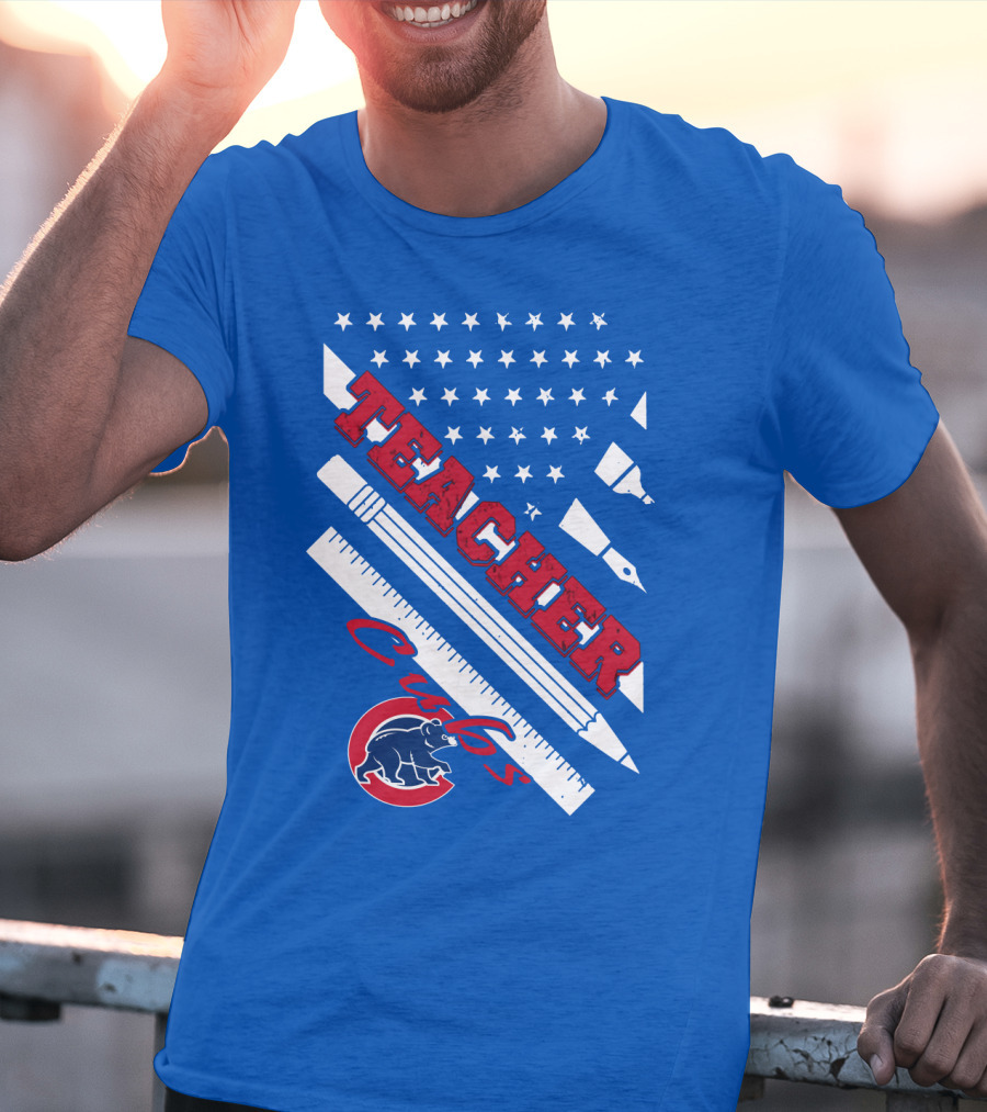 Teacher Cubs American Flag Baseball T-Shirt