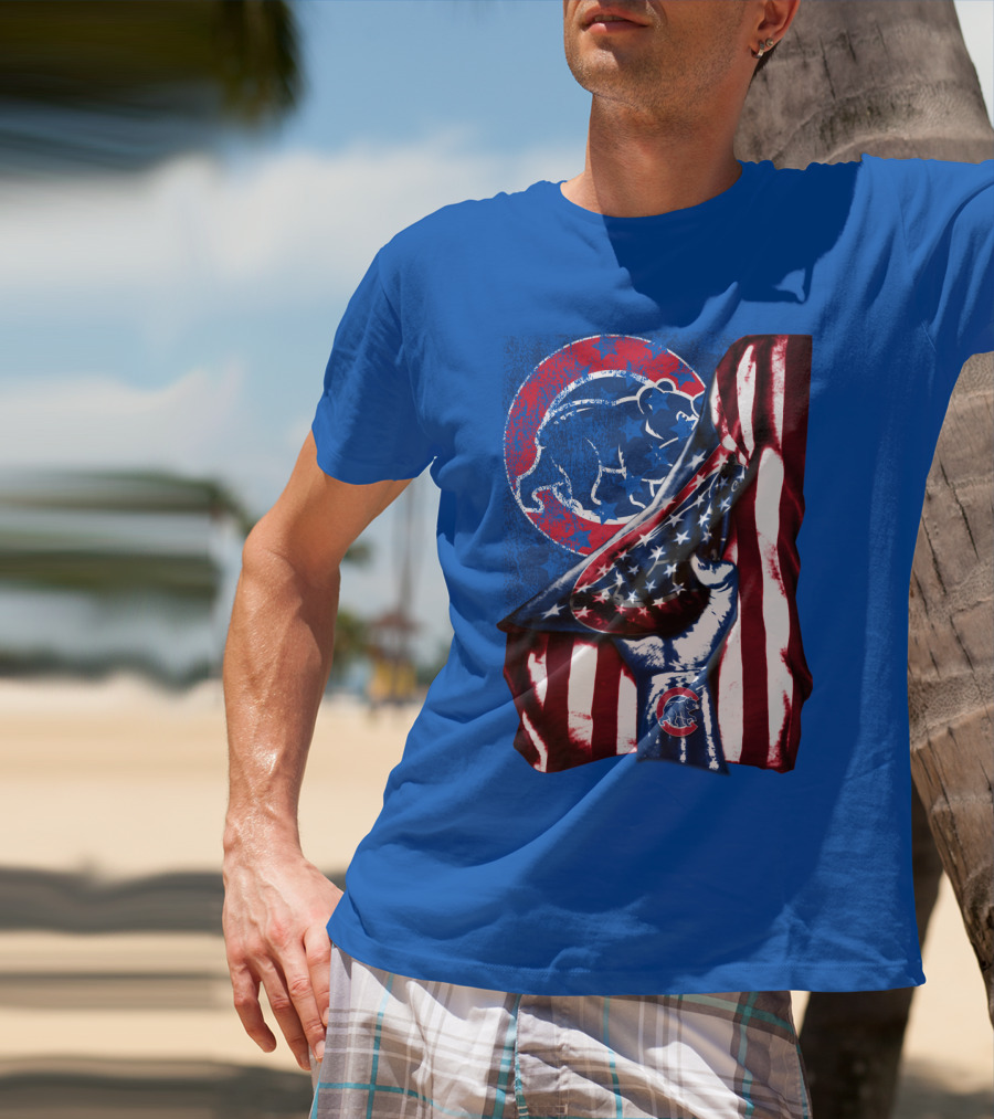 Chicago Cubs American Flag Bear Logo Fist T-Shirt