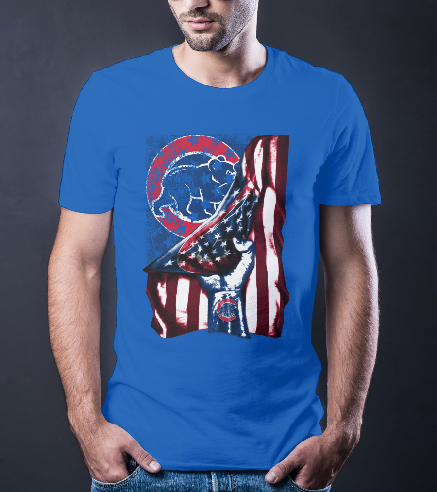 Chicago Cubs American Flag Bear Logo Fist T-Shirt