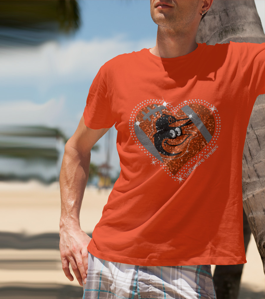Baltimore Orioles Sparkling Heart And Baseball T-Shirt
