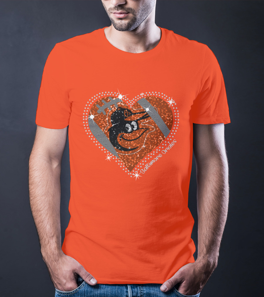 Baltimore Orioles Sparkling Heart And Baseball T-Shirt