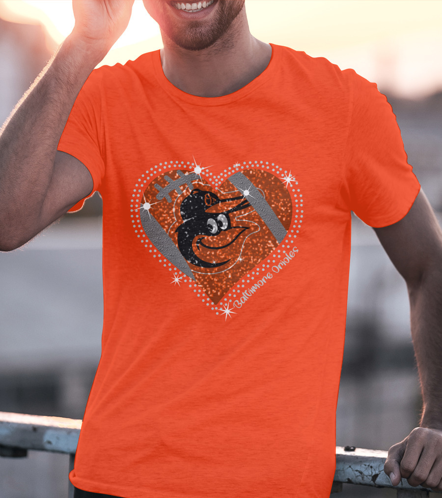 Baltimore Orioles Sparkling Heart And Baseball T-Shirt
