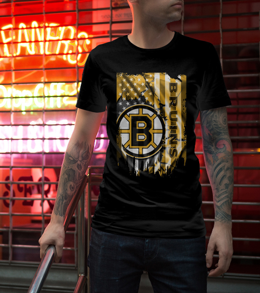 Boston Bruins American Flag Logo Stars And Stripes T-Shirt