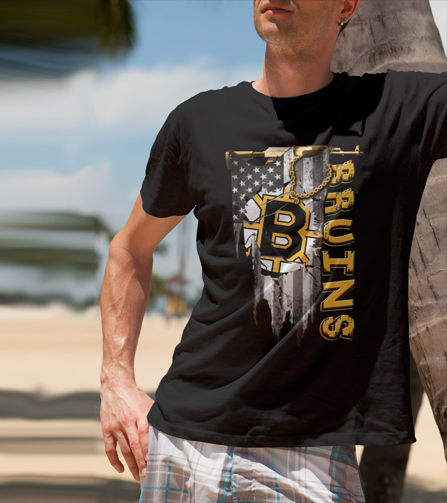 Boston Bruins American Flag Distressed Style T-Shirt