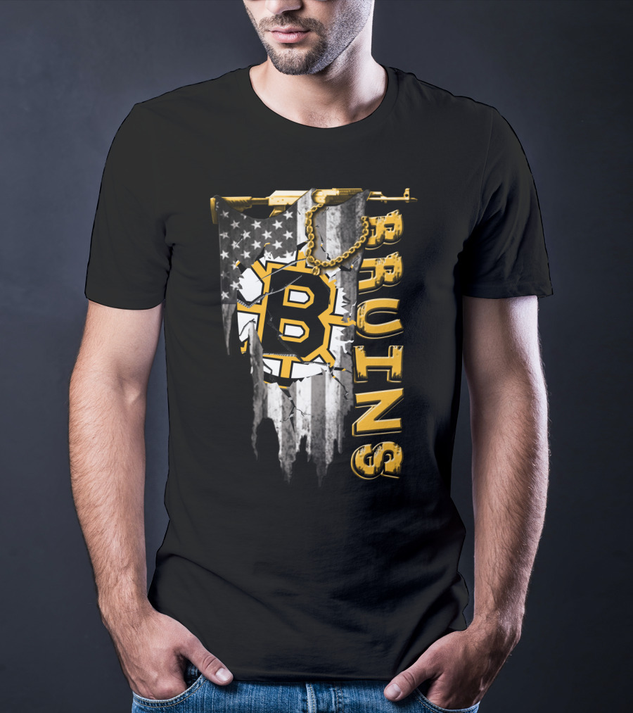 Boston Bruins American Flag Distressed Style T-Shirt