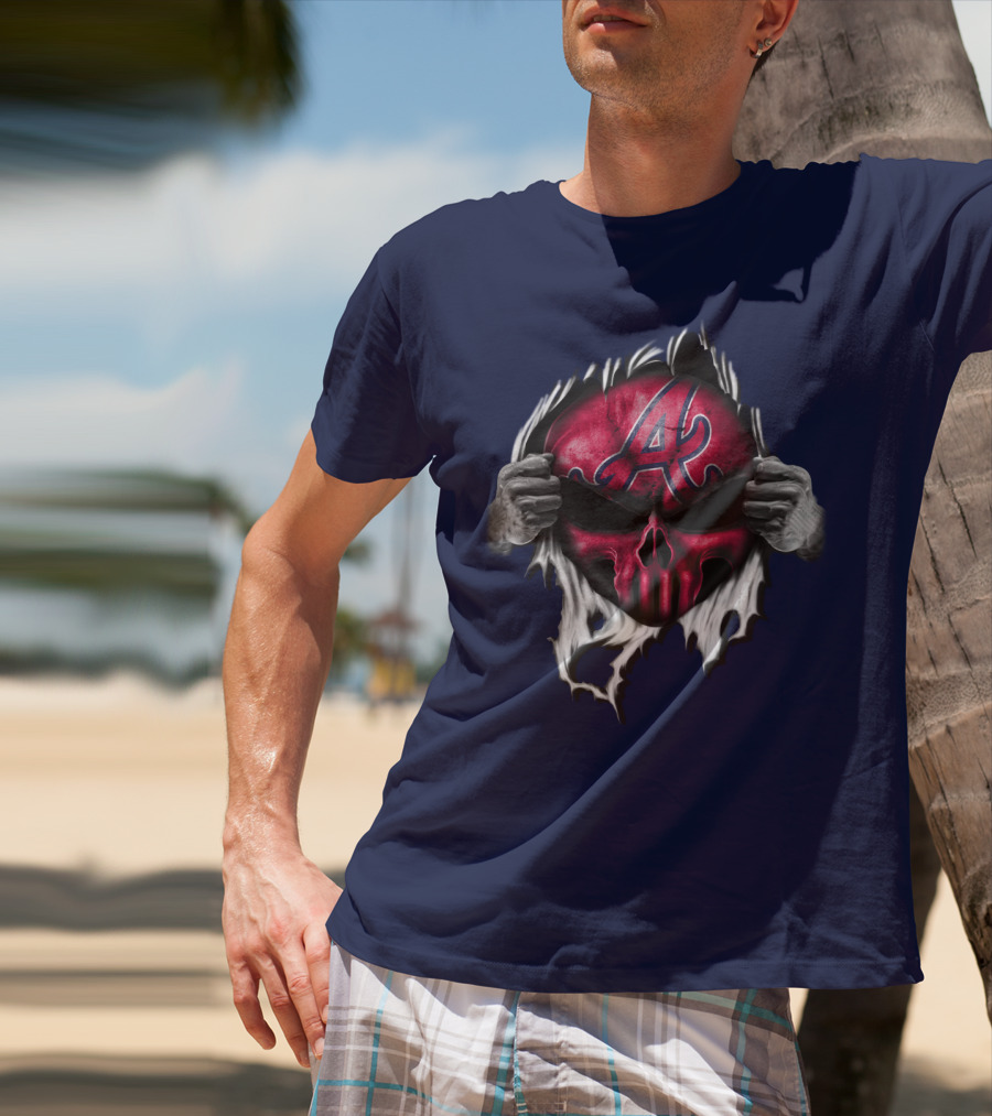 Atlanta Braves Skull Logo Ripped T-Shirt