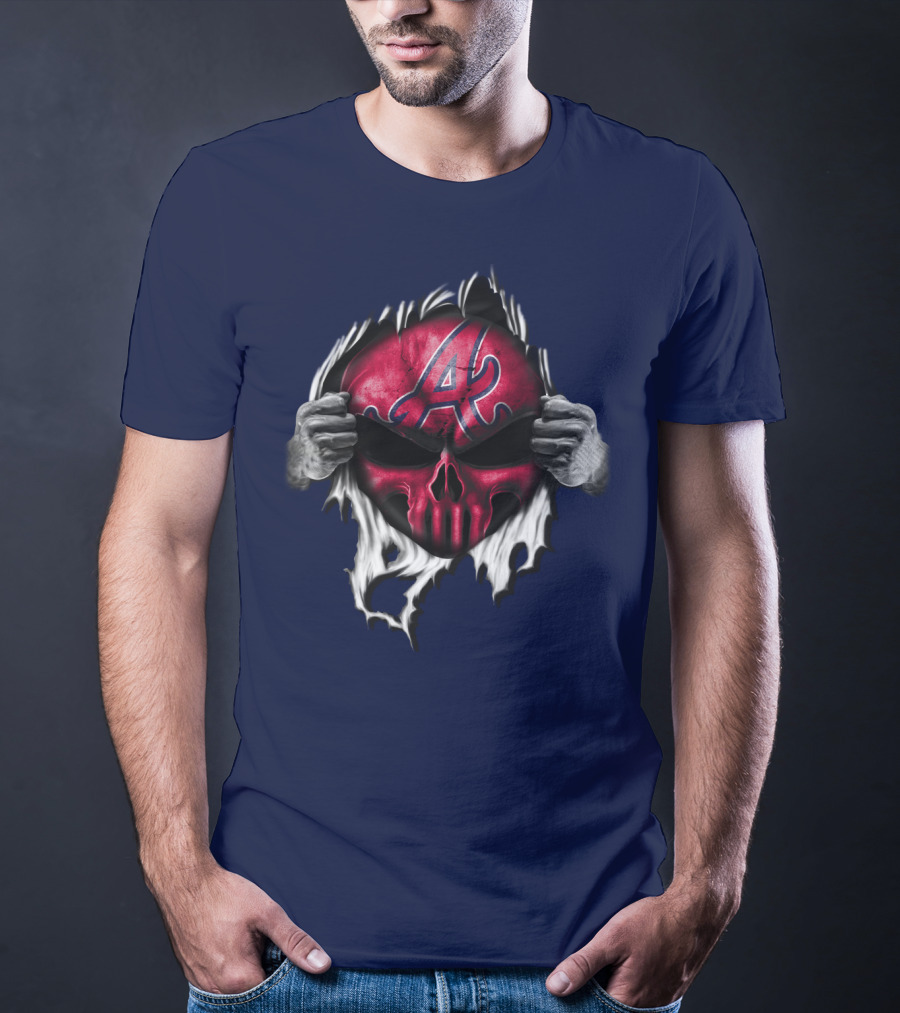 Atlanta Braves Skull Logo Ripped T-Shirt