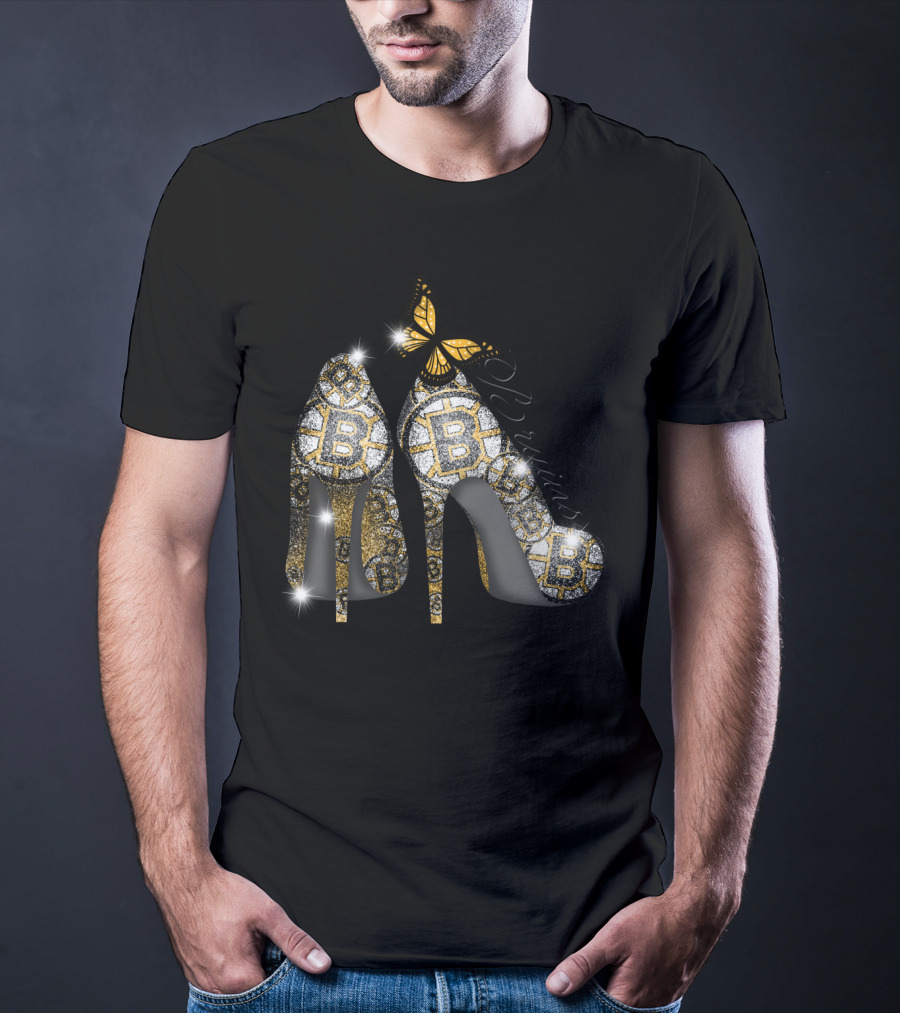 Boston Bruins Glittering Heels With Butterfly Accent T-Shirt