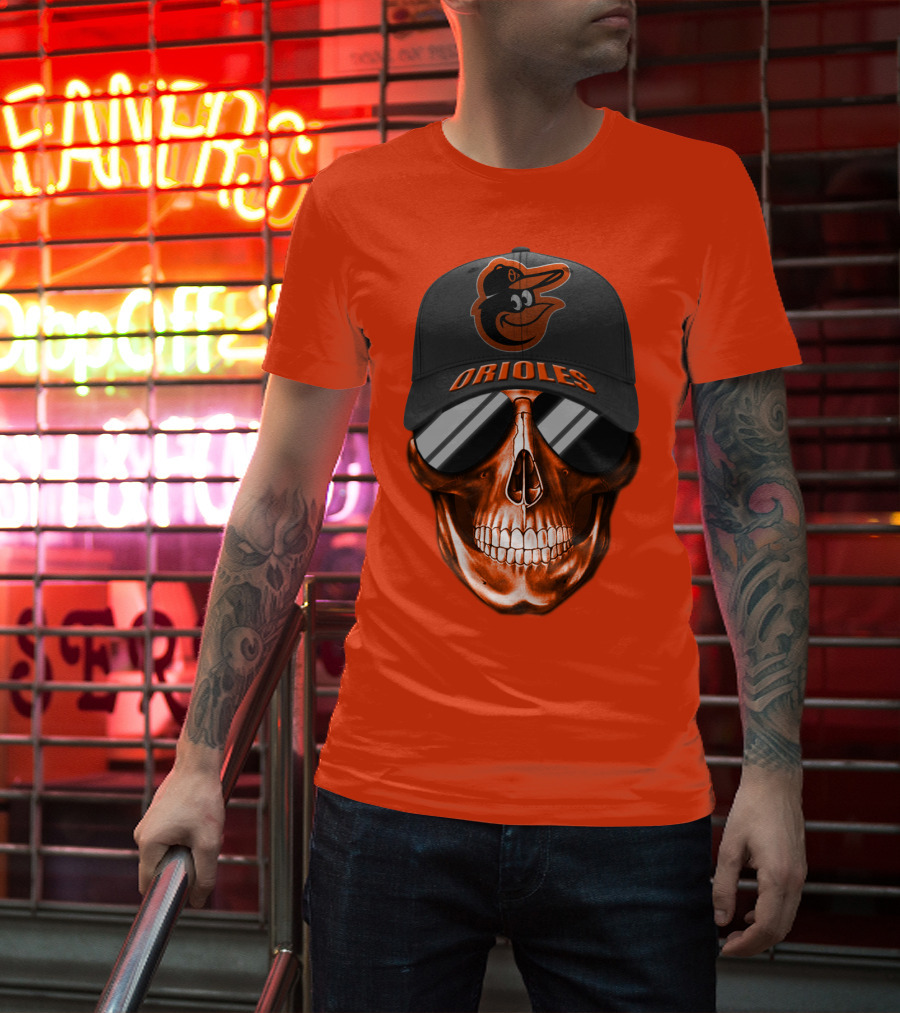 Baltimore Orioles Skull With Cap T-Shirt