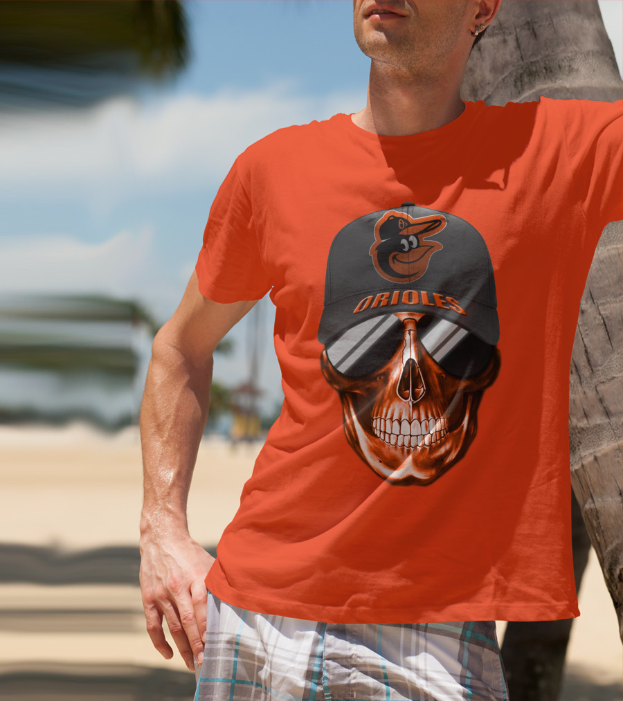 Baltimore Orioles Skull With Cap T-Shirt