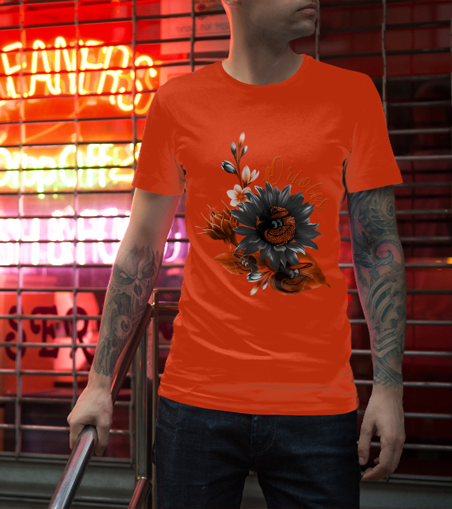 Orioles Sunflower Floral Design Baltimore Orioles T-Shirt