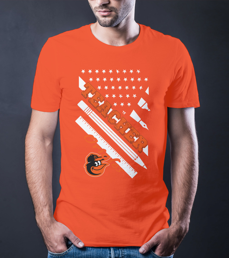 Baltimore Orioles Teacher Stars And Stripes Ruler And Pen T-Shirt