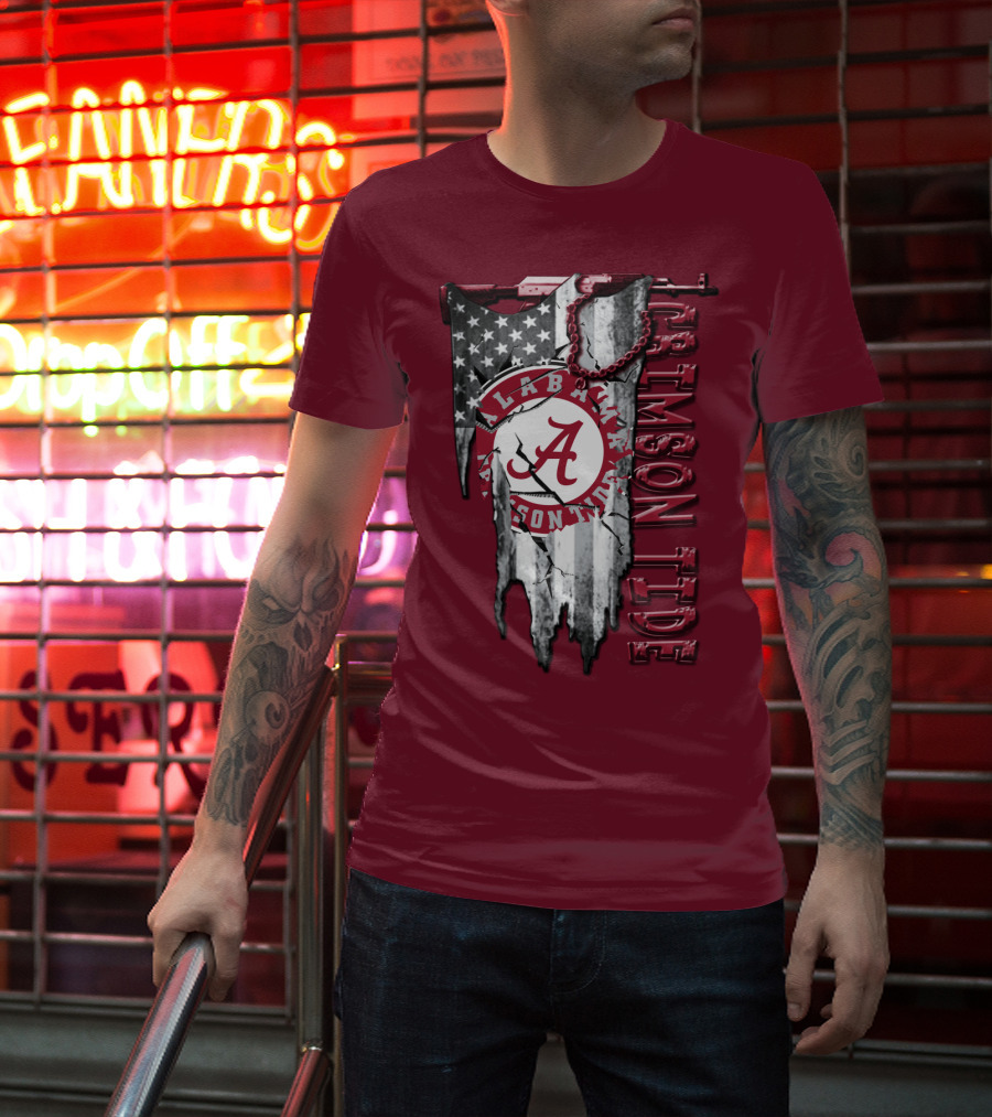 Alabama Crimson Tide American Flag Distressed T-Shirt